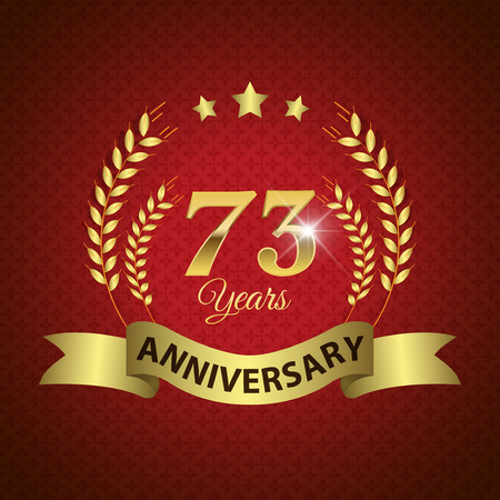Celebrating 73 Years Anniversary - Golden Laurel Wreath Seal with Golden Ribbon - Layered EPS 10 Vectorのイラスト素材