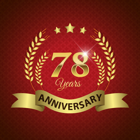 Celebrating 78 Years Anniversary - Golden Laurel Wreath Seal with Golden Ribbon - Layered EPS 10 Vectorのイラスト素材