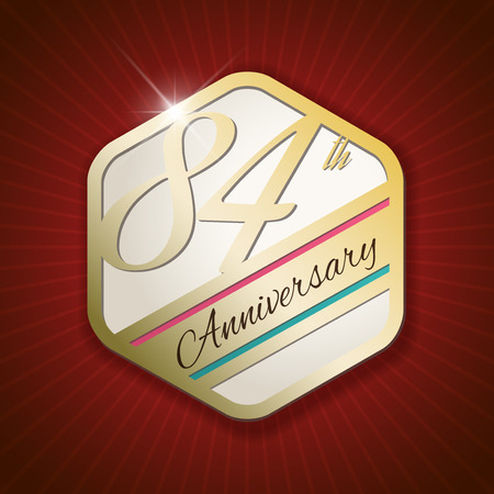 84th Anniversary - Classy and Modern golden emblem / Seal / Badge - vector illustration on read rays backgroundのイラスト素材