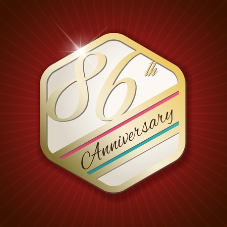86th Anniversary - Classy and Modern golden emblem / Seal / Badge - vector illustration on read rays backgroundのイラスト素材
