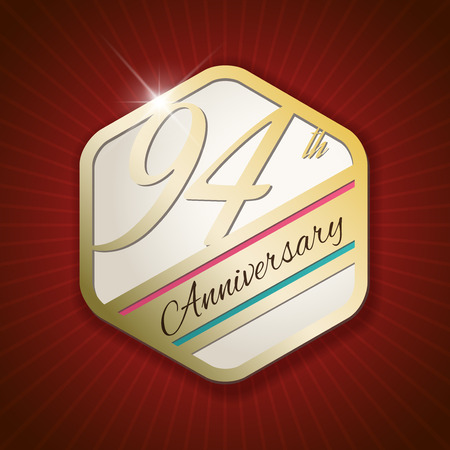 94th Anniversary - Classy and Modern golden emblem / Seal / Badge - vector illustration on read rays backgroundのイラスト素材