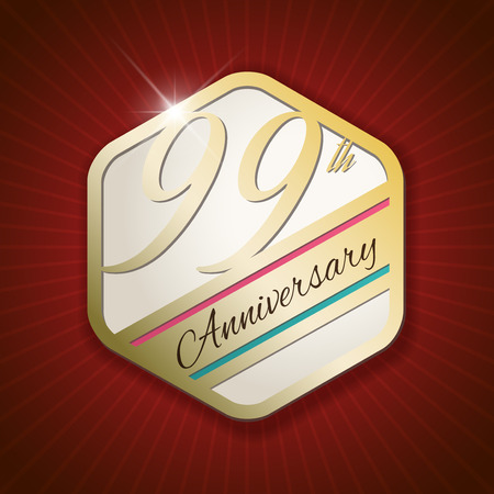 99th Anniversary - Classy and Modern golden emblem / Seal / Badge - vector illustration on read rays backgroundのイラスト素材