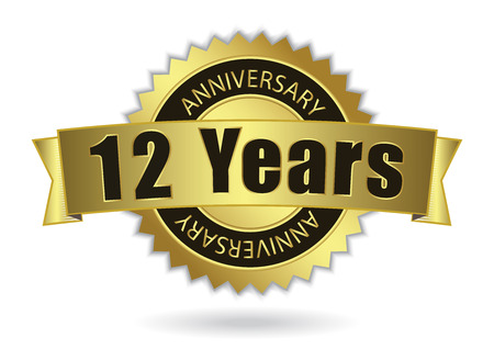 12 Years Anniversary - Retro Golden Ribbon, EPS 10 vector illustrationのイラスト素材