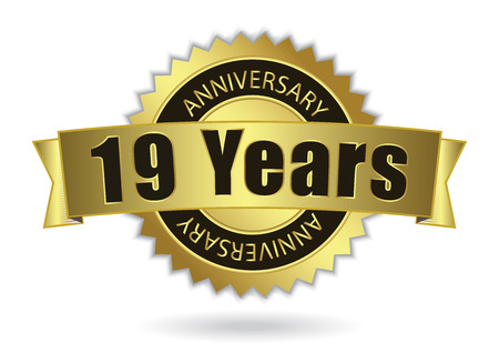 19 Years Anniversary - Retro Golden Ribbon, EPS 10 vector illustrationのイラスト素材