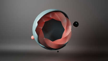 Abstract floating Pedestal with ring and cover. Abstract DNA, Cell, Organism Concept. 3D...
