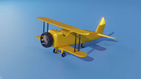 Military jet fighter, Classic Yellow Biplane - 3D illustrationの写真素材