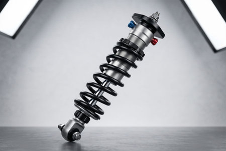 Angled view automotive shock absorber 3D render