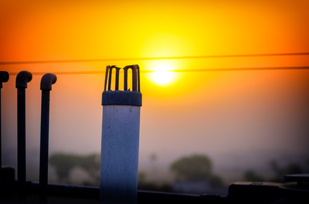 urban sunset sunrise in city delhi indiaの写真素材