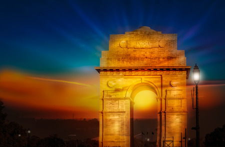 India gate dawn sunrise new delhi asiaの写真素材