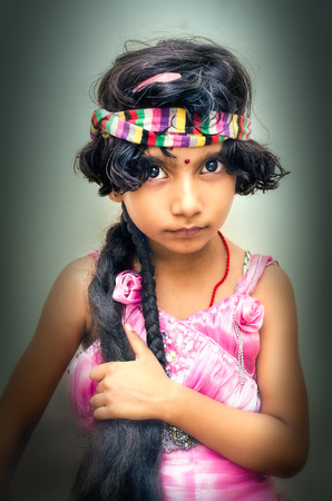 portrait of small indian asian girl childの写真素材