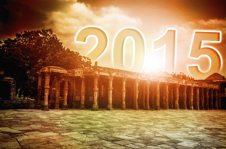 new year 2015 rising at ancient building structureの写真素材