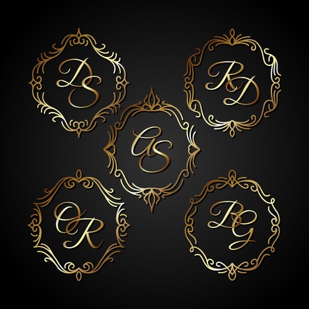 luxury gold circle frame. vintage ornament, greeting card wedding invitation. vector template labels and badgesのイラスト素材