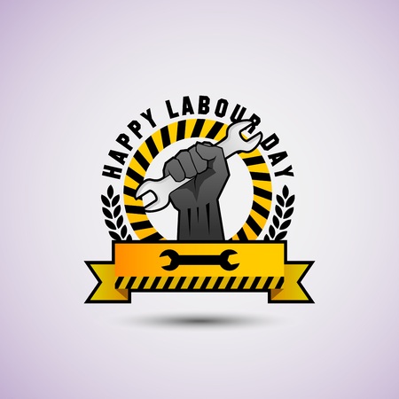 vector illustration happy labour day celebration, workers may day. strong yellow and black color.のイラスト素材
