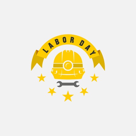 vector illustration happy labour day celebration, workers may day. strong yellow and black color.のイラスト素材