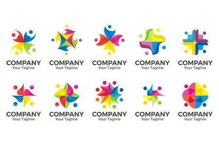 vector people community logo. sign of unity, partnership, together, teamwork & team, children playing, kids fun,のイラスト素材