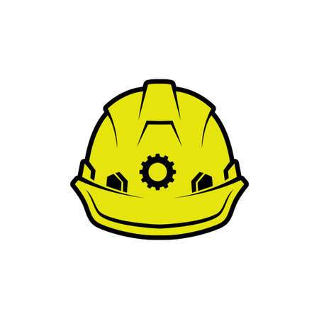 yellow safety helmet vector illustration. hard hat safety worker. flat color styleのイラスト素材