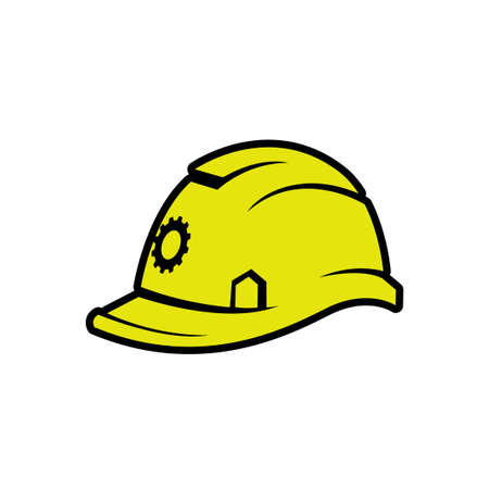 yellow safety helmet vector illustration. hard hat safety worker. flat color styleのイラスト素材