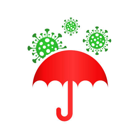 umbrella safe from COVID-19 vector icon design style on white background, prevention from Coronavirus epidemic iconのイラスト素材