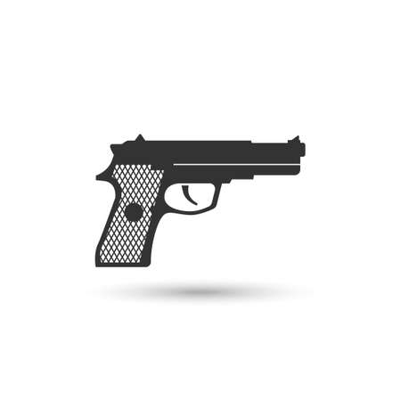 Gun icon vector isolated on white background. Gun icon image, gun icon picture, gun icon app, pistol revolver vector icon modern and simple flat symbol for web site, mobile, logo, app, UI. pistol icon vector illustration, EPS10.のイラスト素材