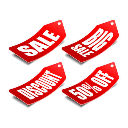 Sale price tag vector badge template, sale label symbol, clearance sale sticker emblem,tag sale red sign isolated on white background, Sale Text banner and label sticker sale offer and badge tag sale advertising.のイラスト素材