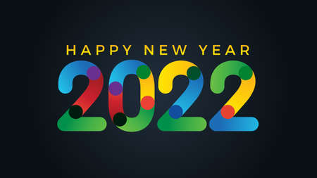 Happy new year 2022 colorful text. 2022 number vector suitable design illustration for greetings,...