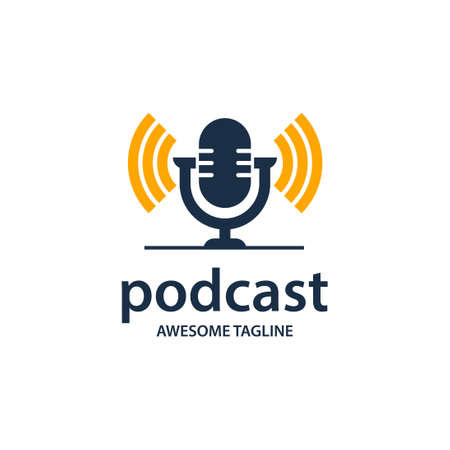 podcast vector logo illustration. microphone illustration. symbol for influencer or broadcast signのイラスト素材