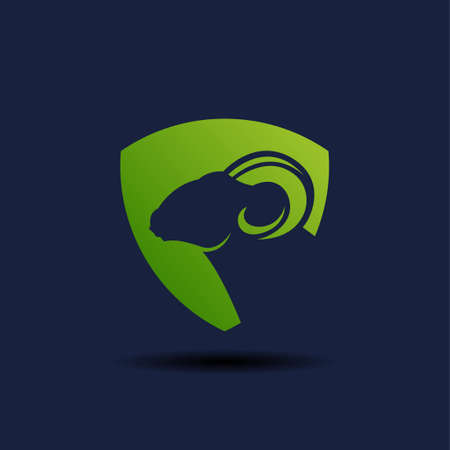 abstract goat head logo illustration. goat mascot with shield for animal vector logo template. fit for esport or mascot.のイラスト素材