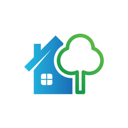 home tree icon. real estate vector icon. house logo illustration. simple design home with tree. fit for a home landscape, nature. eco green.のイラスト素材