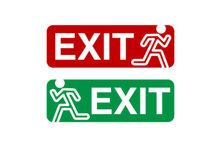Vector image for Emergency exit icon. Exit sign illustration isolated on white background. Exit way sign for people. Warning sign board. Fit for template a signboard or sticker in public placesのイラスト素材