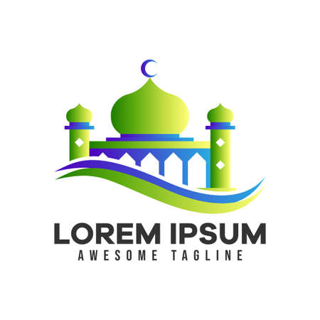Mosque logo. Modern vector illustration suitable for Islamic theme, Ramadan, or Islamic celebration. colorful style.のイラスト素材