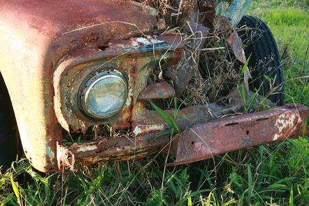 abandoned old rusted truck frontの写真素材