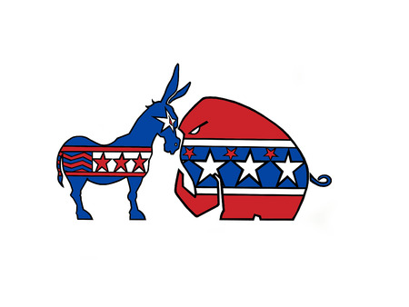 Political symbols of republicans and democrats facing offのイラスト素材