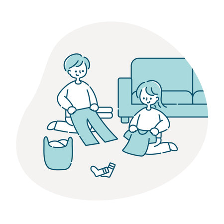 Couple folding laundryのイラスト素材
