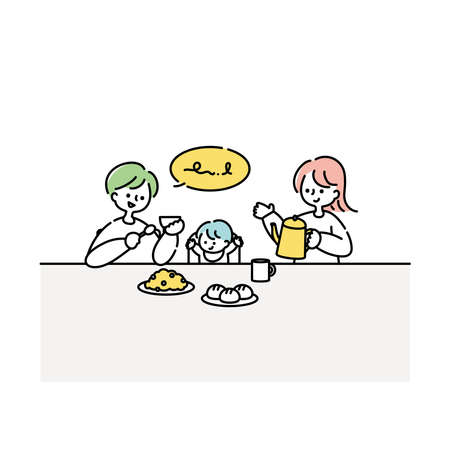 Couple and baby eating riceのイラスト素材