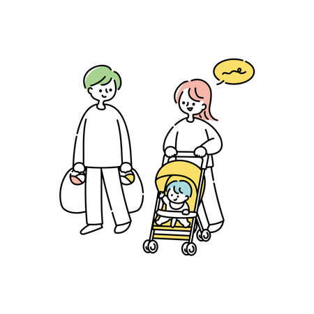 Couple and baby returning from shoppingのイラスト素材