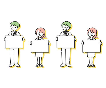 Man and woman in business suit with board (whole body)のイラスト素材