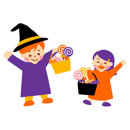 Boy and girl with a basket of sweetsのイラスト素材