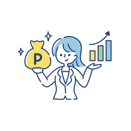 Clip art of a woman explaining point operationsのイラスト素材