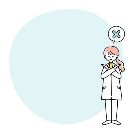 Frame illustration of a woman in a white coat giving the NG signのイラスト素材