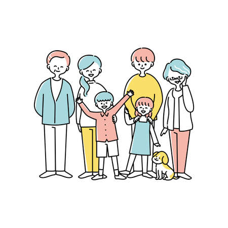 Illustration of a happy family of three generationsのイラスト素材