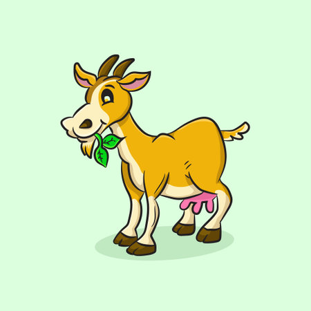 cartoon illustration of a goat eating a leafのイラスト素材