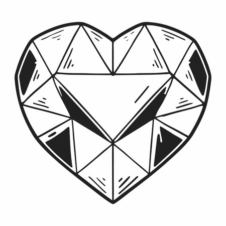 Heart with diamond icon in outline style isolated on white background. Jewelry symbol stock vector illustration.のイラスト素材