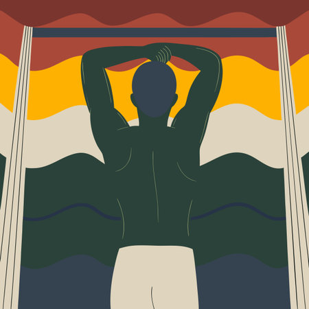 A man doing pull-ups on the windowsill. Vector illustration
