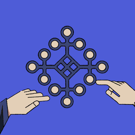 Businessman's hands holding a white snowflake on a blue background