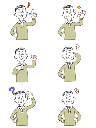 Pose and gesture of six grandpaのイラスト素材