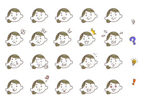 20 different facial expressions of an older womanのイラスト素材