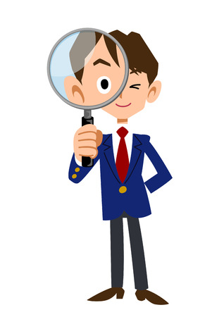 Male students under the magnifying glassのイラスト素材