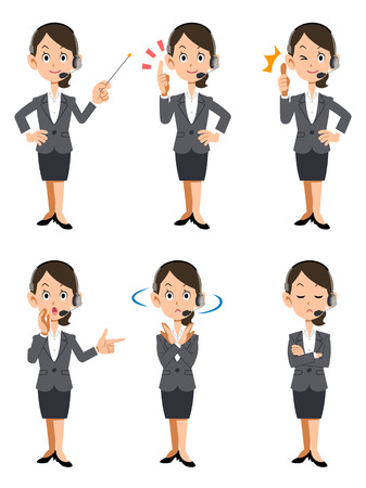 Young woman wearing headset possetのイラスト素材