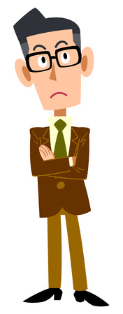Thinking businessman, wearing a brown jacket and glassesのイラスト素材