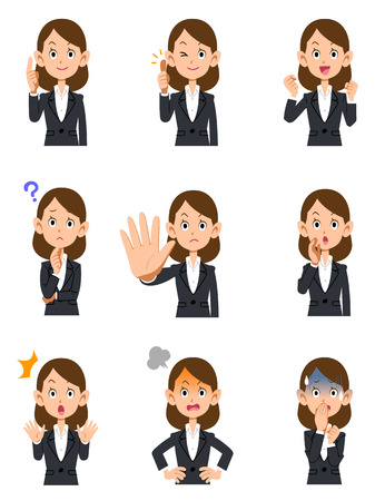 Working woman 9 kinds gesture and facial expressionのイラスト素材